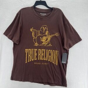 NEW True Religion Crackle Vintage‎ Buddha T-Shirt Java Brown XL Cotton Size XL